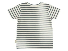 Råhvid og blå stribet t-shirt med korte ærmer fra Petiti Piao PP1722 Blue Mirage bagfra